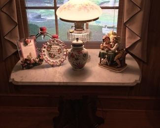 Vintage Clear Aladdin Lamp with handpainted white milk glass shade