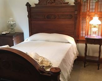 Antique Walnut East Lake High Back Full-Size Bed. Stunning in person