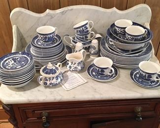 blue willow china, white marble top east lake washstand
