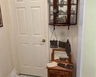 Perfume bottles, miniature chest, and perfume bottles.