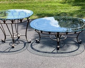 Heavy-wrought iron glass table set, very good condition.