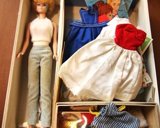 Barbie Doll Case, accessories and Midge doll.