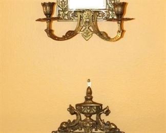 Pair of wonderful early brass mirrors with candle holders.