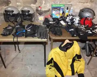 Variety of Motorcycle helmets, Jacket, Gloves and Bicycle Gear.