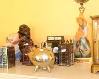 Bank collection and brass, Seth Thomas clock.