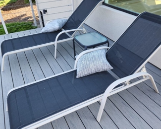 Two Lounge Chairs w/Pillows - $40 each. Table $15