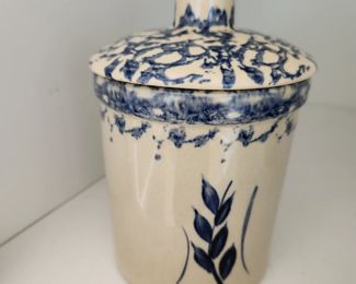 Roseville Blue Spongeware Wheat Pottery/Crock Jar - $20
