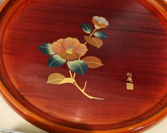 Japanese Wooden Plate with Inlaid Flower $20