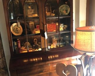 american empire bookcase on desk with great contents
