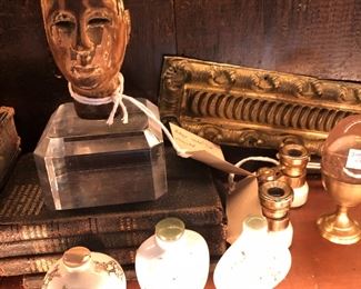 mounted santos head and snuff bottles