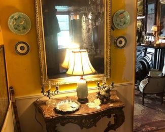 antique marble top giltwood , antique mirror
