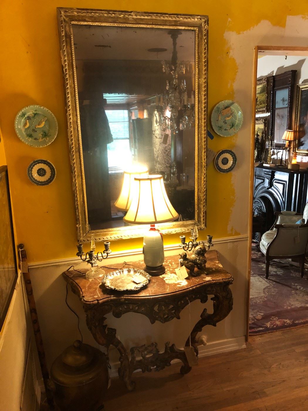 antique marble top giltwood , antique mirror