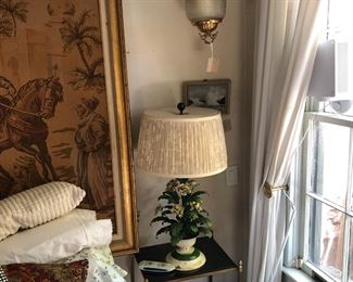 victorian hall lamp and one of a pair of tole lamps