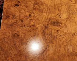 MCM burlwood coffee table,  Milo Baughman style, 54" square x 16" tall. Pristine condition.