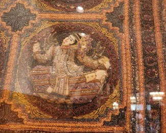 Framed Tibetan prayer rug detail