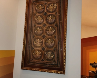 Framed Tibetan prayer rug