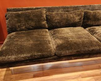 MCM Thayer Coggin, by Milo Baughman sectional sofa with mirrored base. 94" long x 72" at the chaise section.