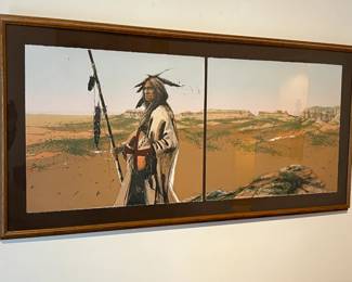 Signed Numbered Larry Fodor Sojourn Diptych Lithograph Framed Art Litho Print 	Frame: 30 x 60.25.in	
