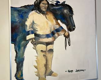 Original Art Herb Johnson Native American with Horse	Frame: 40.5 x 40.5in	
