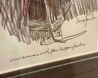 Original Art Crow Woman with Parfleches Charcoal Sketch 	Frame: 23.25 x 18.25	
