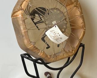 AS-IS Taos Kokopelli Drum Native American 	12 inch diameter	

