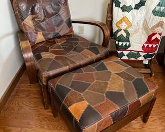 Retro Leather Patchwork Chair & Ottoman		
