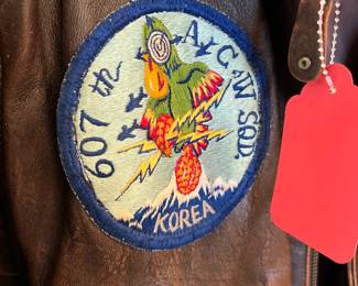Korean War Leather Flight Bombers Jacket 607 Air Control and Warning Squadron USAF 607th		
