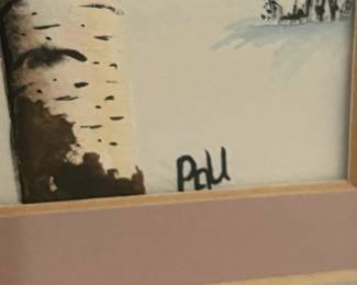 Pat Underwood Watercolor Patchwork Winter Framed Original Art Painting 		
