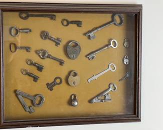 Antique Lock and Key Shadow Box Display Padlock		
