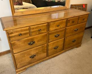 Vintage Maple Long Dresser & Mirror		
