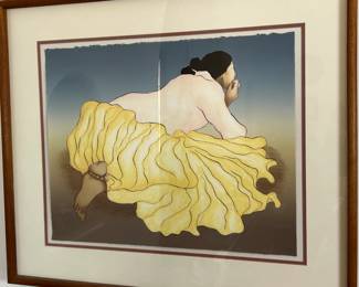 Signed/Numbered  RC Gorman Lila Litho Lithograph Framed Print 1981 Yellow Dress	Frame: 27 x 31.5in	
