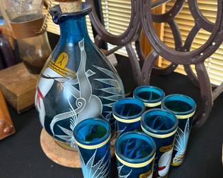 7pc Hand Painted Mexican Tequila Decanter and Glasses		
