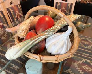 Carved Wood Vegetable Centerpiece Basket		
