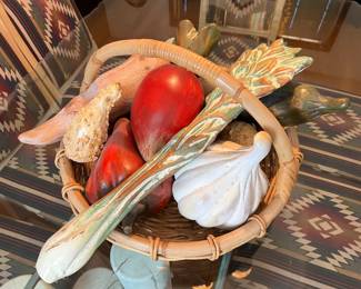 Carved Wood Vegetable Centerpiece Basket		
