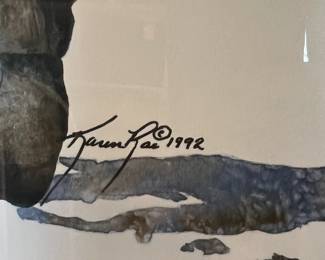 Signed Karen Rae Cowboy American Flag Print Framed Art		
