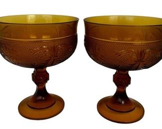 Amber Glass Pedestal Candy Bowls