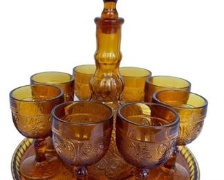 Amber Glass Decanter Wine Glasses Set