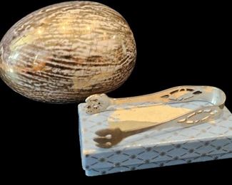 Sterling Tongs and Gold Egg
