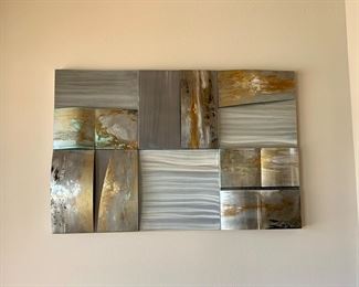 Close-up view of Hollack’s “Cybernetics” Painting on Metal Wall Hanging (66”W x 4.5”D x 44”H)