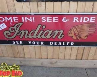 Vintage Metal Indian Motorcycle Advertisement Sign