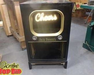 Vintage TV Custom Made into a Jack Daniels Bar Display Cabinet Showcase with neon Cheers Sign