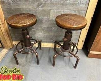 2 Industrial Style Swivel Bar Stools