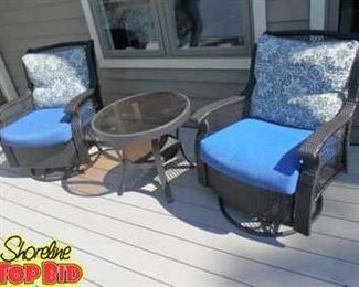 3 Pc. Set Swivel Rockers With Side Table And Cushions