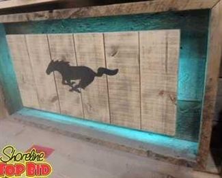Custom Made One of a Kind Light Up Wooden Mustang Horse Decor