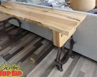 Custom Made One Of A Kind Sofa Hallway Table Spalted Maple Live Edge Legs Are 50 Gallon Gas Tank Holders