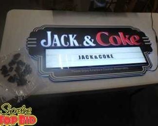 Light Up Jack Coke Marquee Sign, Works, with Letters