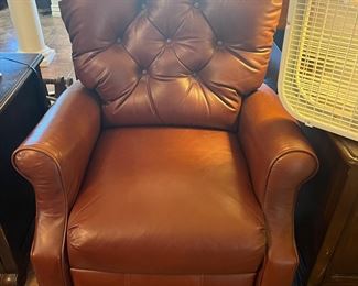 leather reclining wing-back chairs, two available