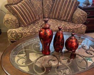 round coffee table and decorative items