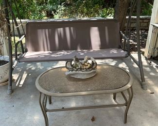 patio swing and coffee table
