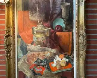 Original Oil on Canvas Still Life by BELA KONTULY in Gold Gilt Frame